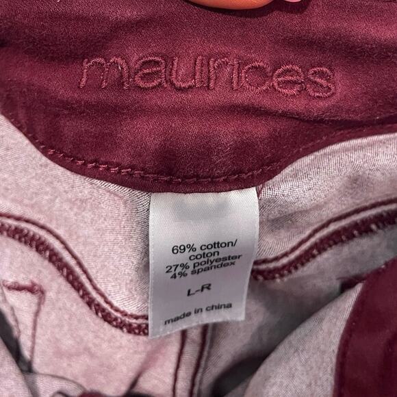 Maurices Womens Straight Leg Pants High Rise Cotton Blend Stretch Burgundy Sz L - Picture 8 of 9